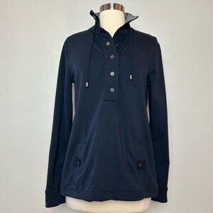 Banana Republic Sweatshirt Womens S Navy Blue Snap Button Stripe Collar Nautical